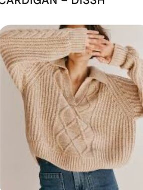 DISSH Beige Cable-Knit Collared Sweater